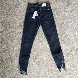 TopShop Jamie Dark Gray Distressed Hem Jeans